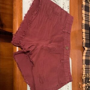 Billabong Red Jean Shorts with Cuffed Hem